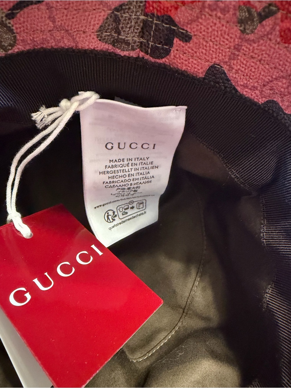 New Authentic Gucci GG Supreme Logo Pink Camo Bucket Hat Tan Size XL - Picture 14 of 16